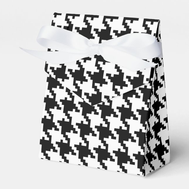 Black white houndstooth pattern custom wedding favor box (Front Side)