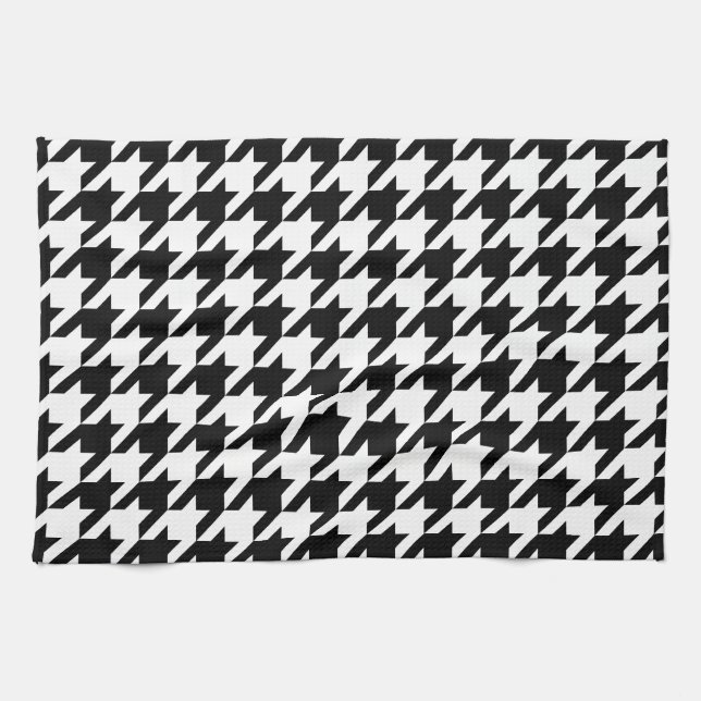 Black & White Houndstooth Pattern Kitchen Towel (Horizontal)