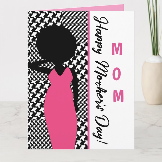 Black & White Houndstooth Pattern Mother's Day  Card (Front)