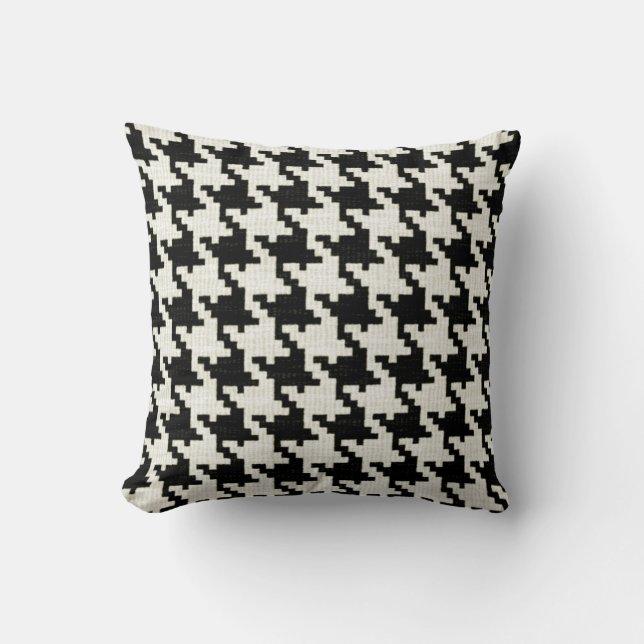 Black & White Houndstooth Pattern Throw Pillow (Front)
