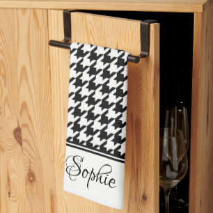 Black & White Houndstooth Personalized  Kitchen Towel