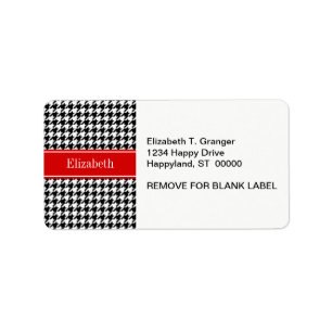 Black White Houndstooth Red Name Monogram Label