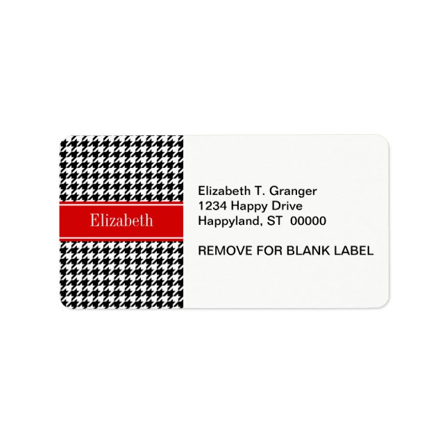 Black White Houndstooth Red Name Monogram Label (Front)