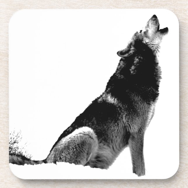 Black White Howling Wolf Coaster (Front)