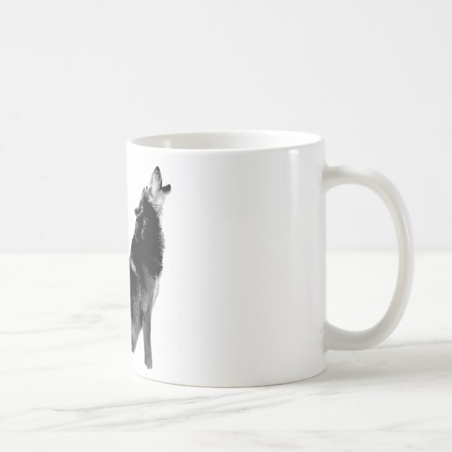 Black White Howling Wolf Coffee Mug (Right)