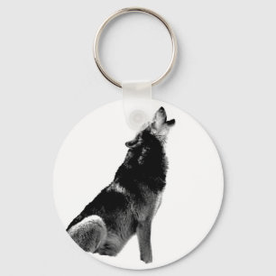 Black White Howling Wolf Keychain