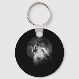 Black & White Howling Wolf & Moon Keychain