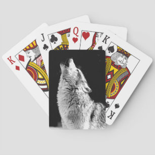 Black & White Howling Wolf Playing Cards