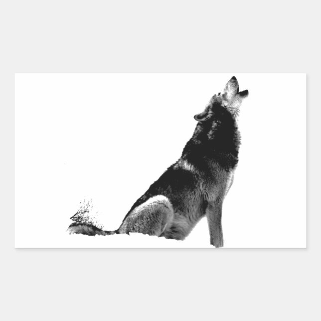 Black White Howling Wolf Sticker (Front)