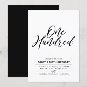 Black & White Hundred Minimal 100th Birthday Party Invitation