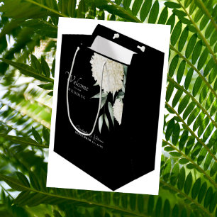 Black & White Hydrangea Wedding Welcome Foliage Medium Gift Bag