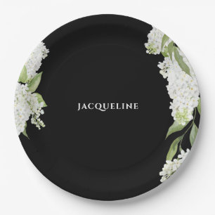 Black White Hydrangeas Bridal Shower Paper Plate
