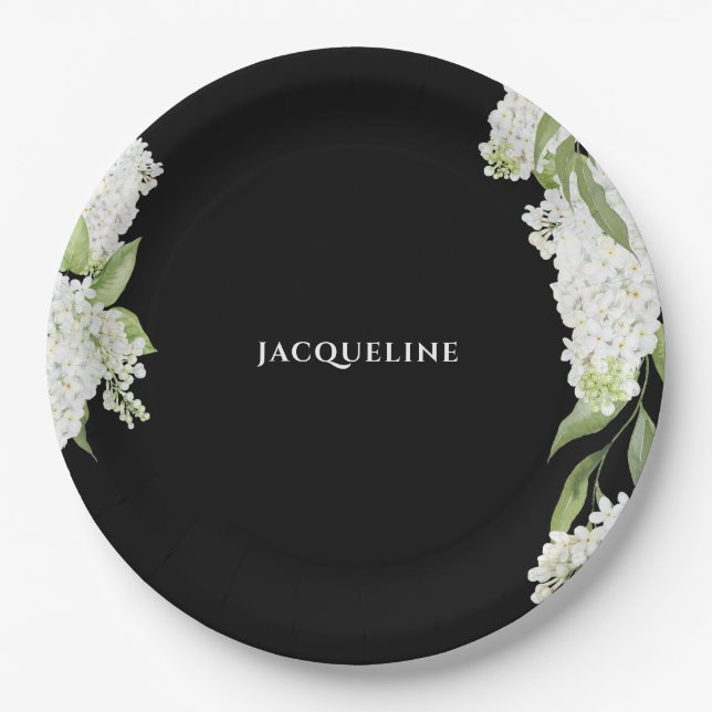 Black White Hydrangeas Bridal Shower  Paper Plate (Front)