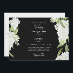Black White Hydrangeas Wedding  Invitation<br><div class="desc">White Hydrangea Wedding Invitation.   White typography.  Modern Design and font.   Elegant.  Black and white.  Horizontal.</div>