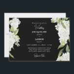 Black White Hydrangeas Wedding  Invitation<br><div class="desc">White Hydrangea Wedding Invitation.   White typography.  Modern Design and font.   Elegant.  Black and white.  Horizontal.</div>