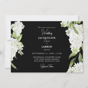 Black White Hydrangeas Wedding  Invitation