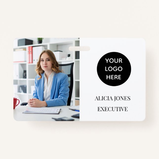 Black White ID Card Company Employee Badge Modern (Front)