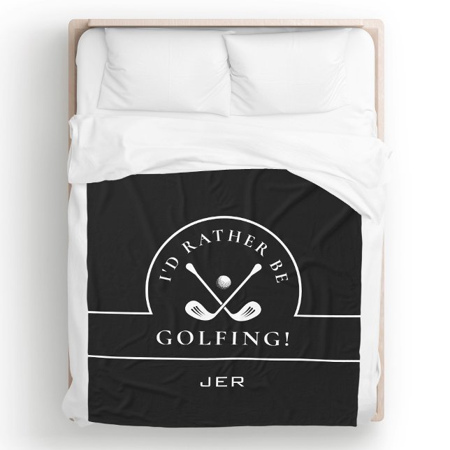 Black & White I'd Rather Be Golfing Monogrammed Fleece Blanket (Black & White I'd Rather Be Golfing Monogrammed Fleece Blanket Unique Custom Gift For Golfers)