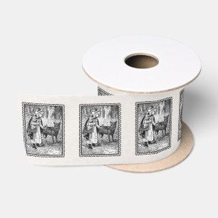 Black White Illustration Red Riding Hood Wolf Satin Ribbon