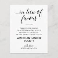 Black White In Lieu Of Wedding Favours Charity