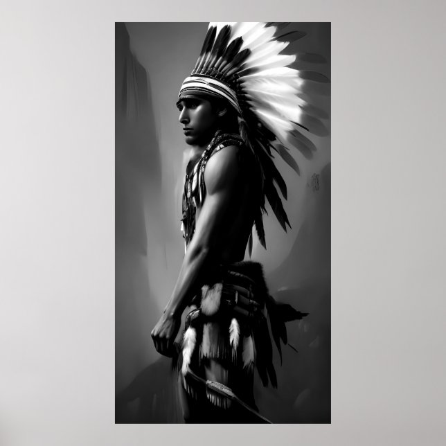 Black White Indian man Monochrome Poster (Front)