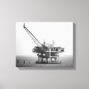 Black & White Industrial Rig in the Gulf 11x14 Canvas Print