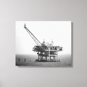Black & White Industrial Rig in the Gulf 16x20 Canvas Print
