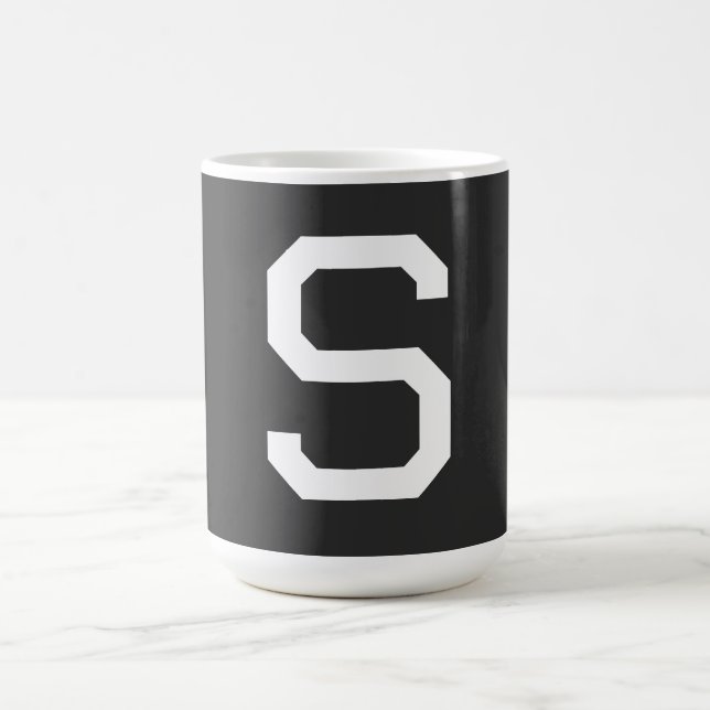 Black & White Initial Letter Monogrammed Plain Coffee Mug (Center)