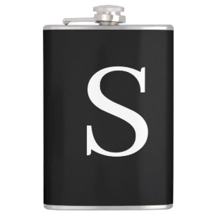 Black & White Initial Letter Monogrammed Plain Hip Flask