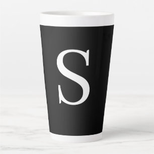 Black & White Initial Letter Monogrammed Plain Latte Mug