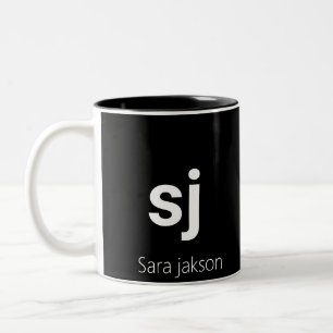 Black & White Initial Name Modern Minimal Monogram Two-Tone Coffee Mug