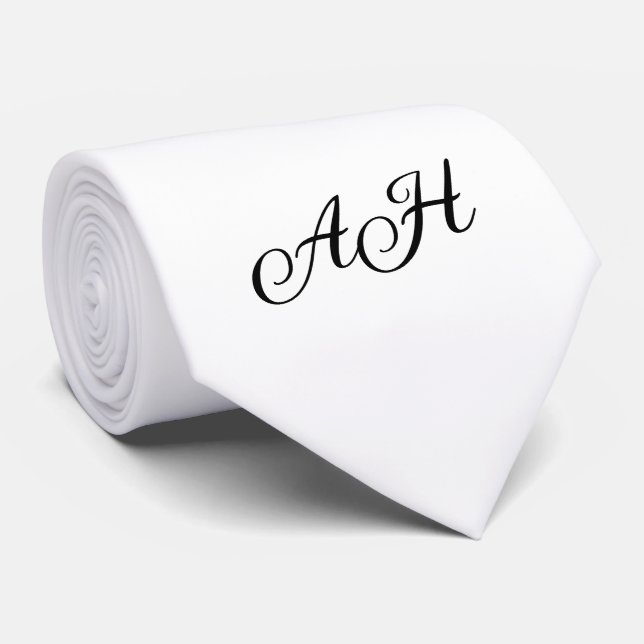 Black White Initials Groomsmen Monogram  Tie (Rolled)