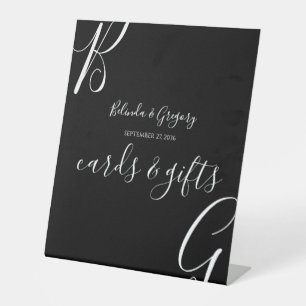 Black & White Initials Wedding Cards & Gifts Pedestal Sign