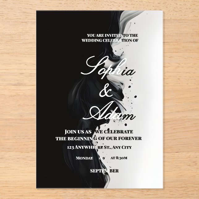 Black & White Ink Art Wedding Invitation (Recto)
