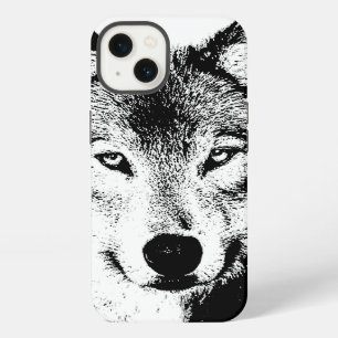 Black White Ink Artwork Wolf iPhone 13 Case