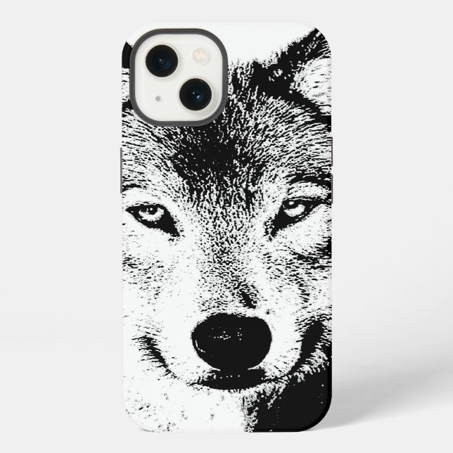 Black White Ink Artwork Wolf iPhone Case (Back)