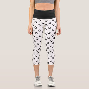 Black & White Ink Dots Pattern Capri Leggings