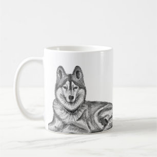 Black & White Ink & Watercolor Siberian Husky Coffee Mug