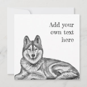 Black & White Ink & Watercolor Siberian Husky Invitation