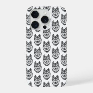 Black & White Ink & Watercolor Siberian Husky iPhone 15 Pro Case