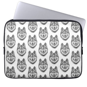 Black & White Ink & Watercolor Siberian Husky Laptop Sleeve