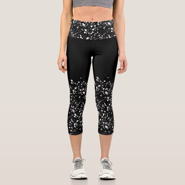 Black White  Ink Yoga Capri Leggings (Front)