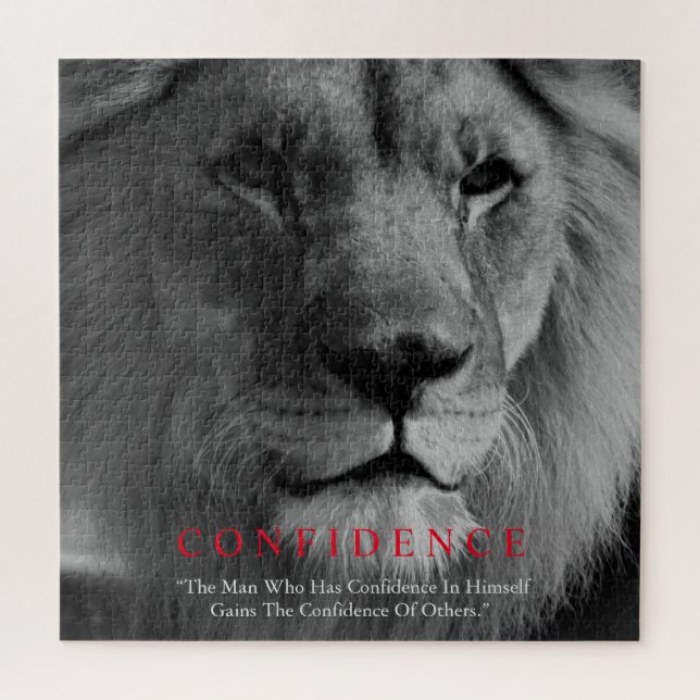 Black White Inspirational Confidence Lion Jigsaw Puzzle (Vertical)