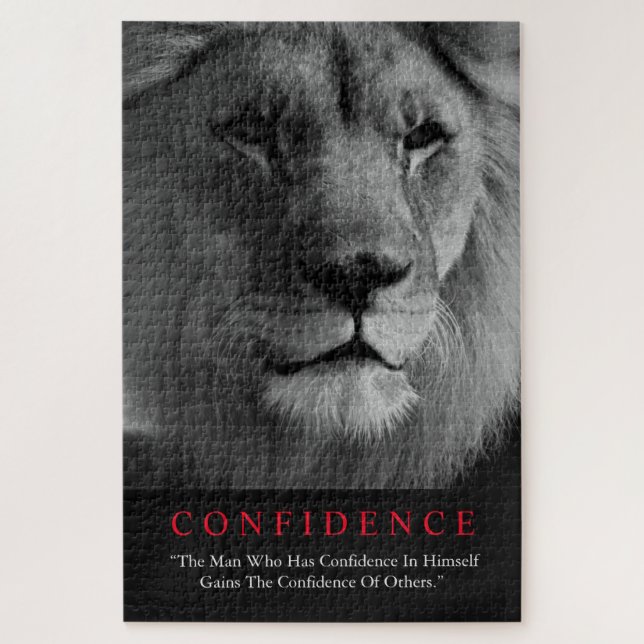 Black White Inspirational Confidence Lion Jigsaw Puzzle (Vertical)