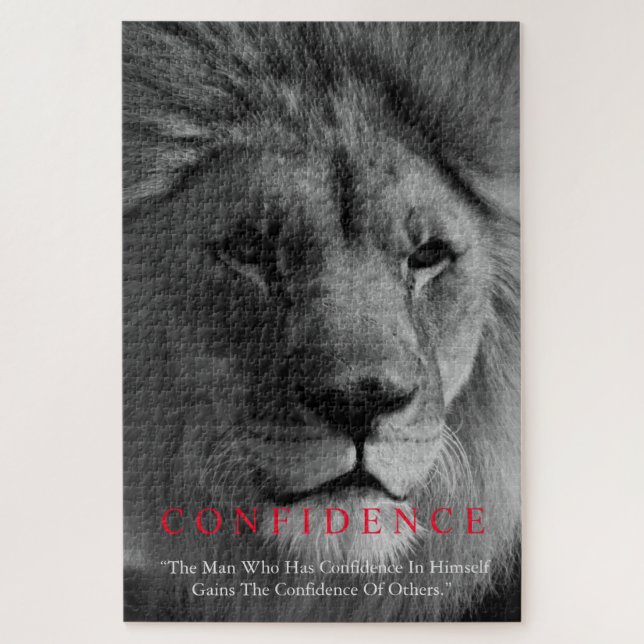 Black White Inspirational Confidence Lion Jigsaw Puzzle (Vertical)