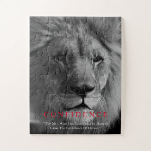 Black White Inspirational Confidence Lion Jigsaw Puzzle