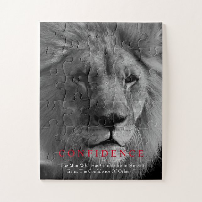 Black White Inspirational Confidence Lion Jigsaw Puzzle (Vertical)