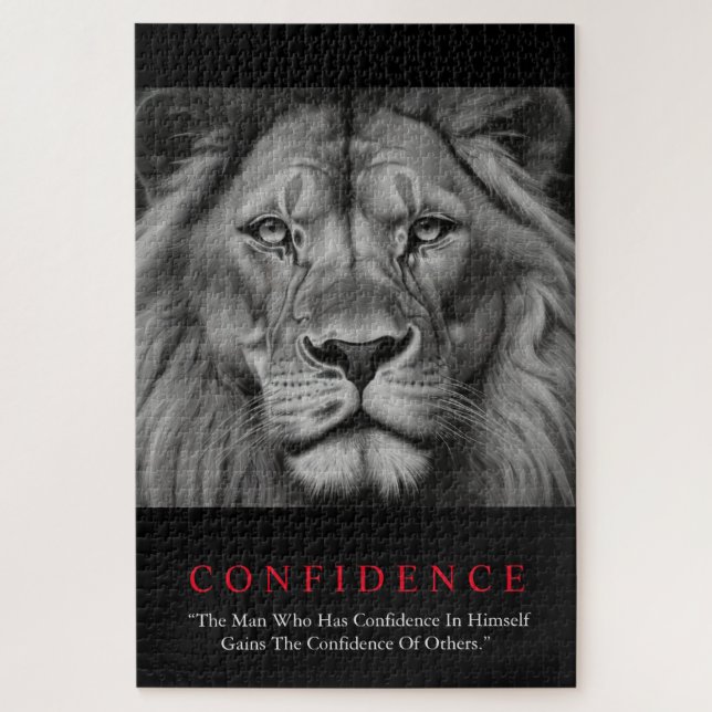 Black White Inspirational Confidence Lion Jigsaw Puzzle (Vertical)