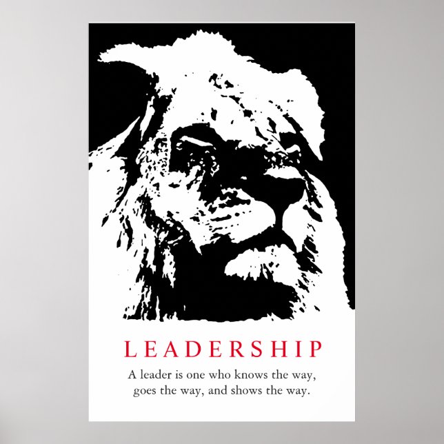 Black White Inspirational Leadership Lion Poster (Front)