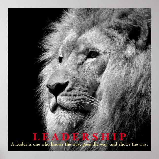 Black & White Inspirational Leadership Lion Square Poster (Front)